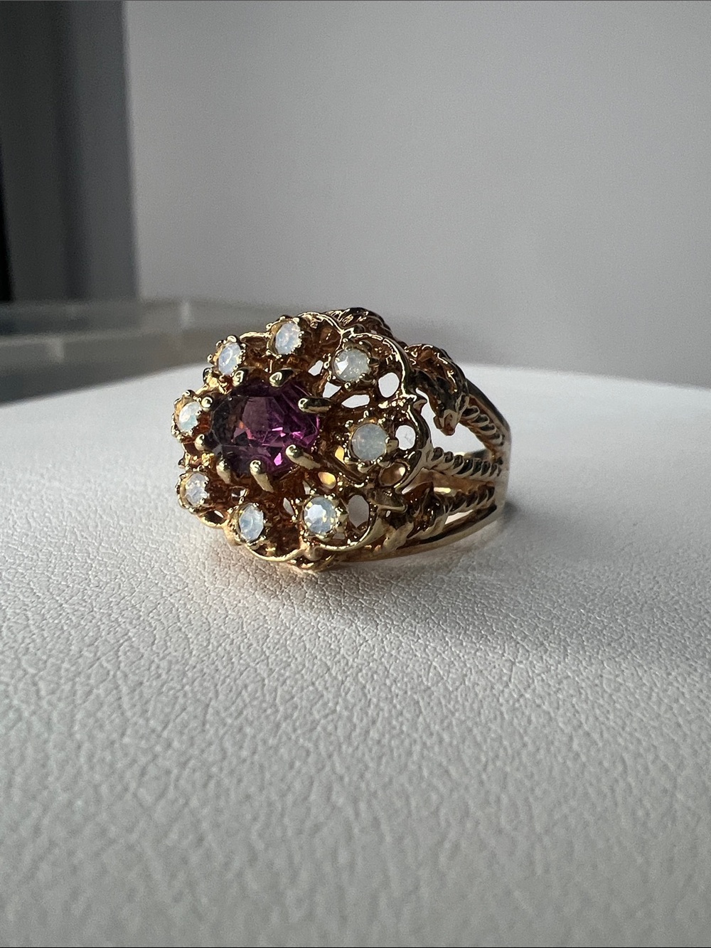 Vintage ESPO 18K GE Amethyst Faux Opal Dome Ring